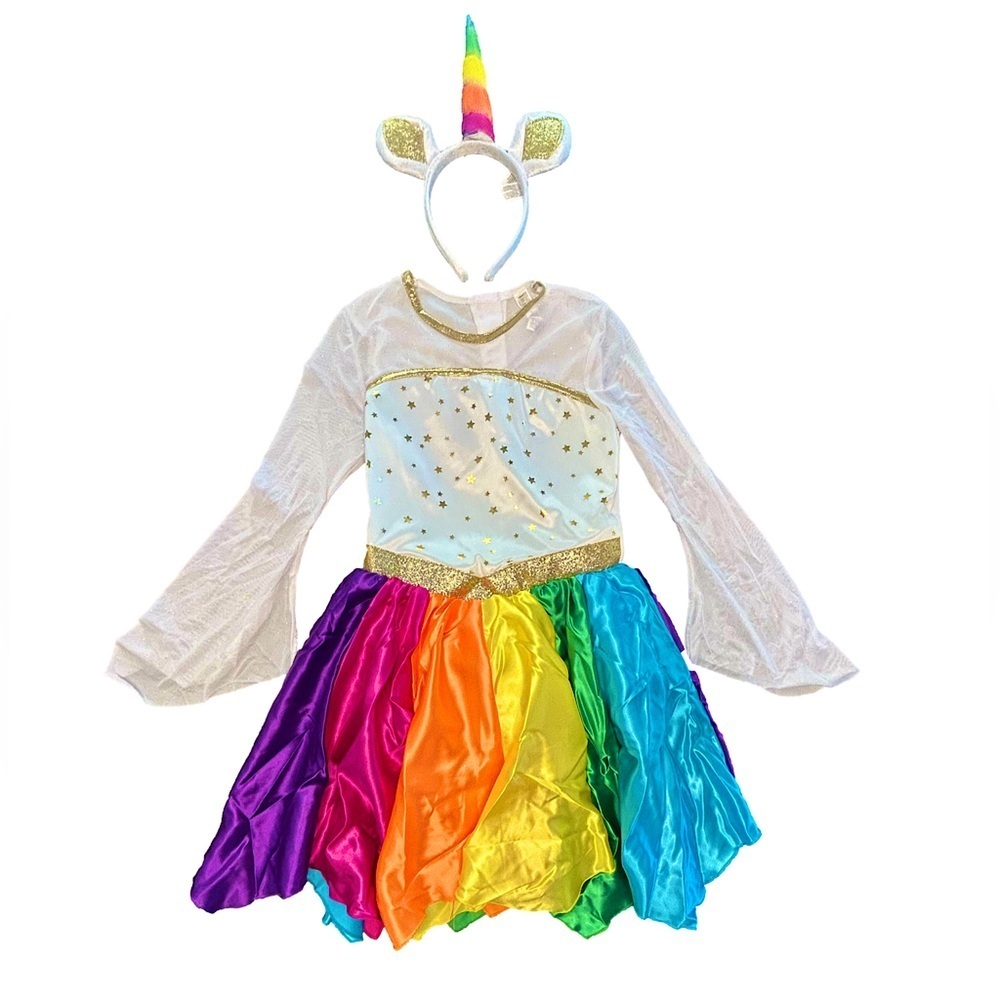 girls 8/10 Colorful rainbow skirt mystical unicorn Halloween costume W headband